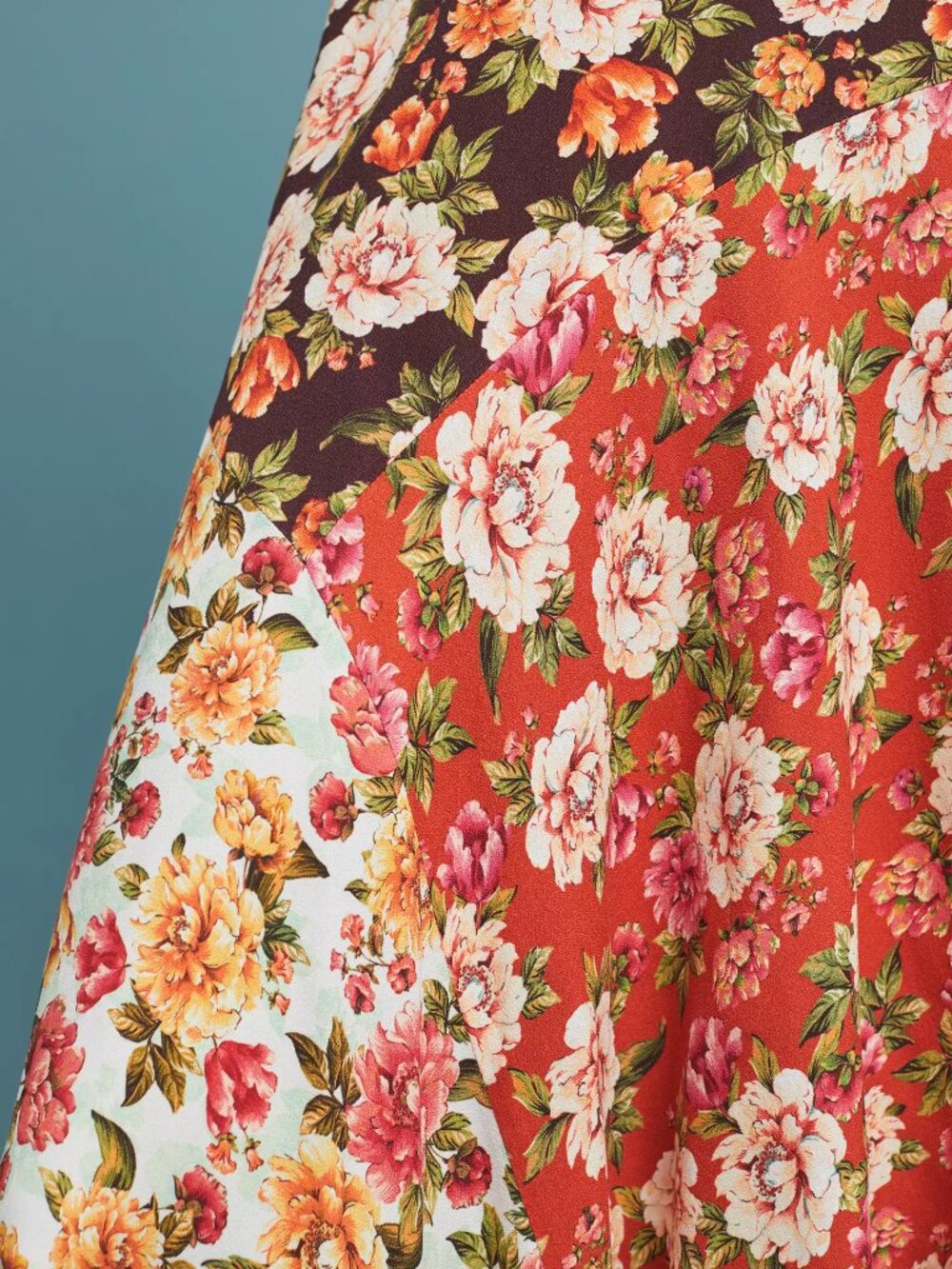 Farm Rio Anthropologie Asymmetrical Floral Patchwork Midi Skirt - Picture 4 of 11